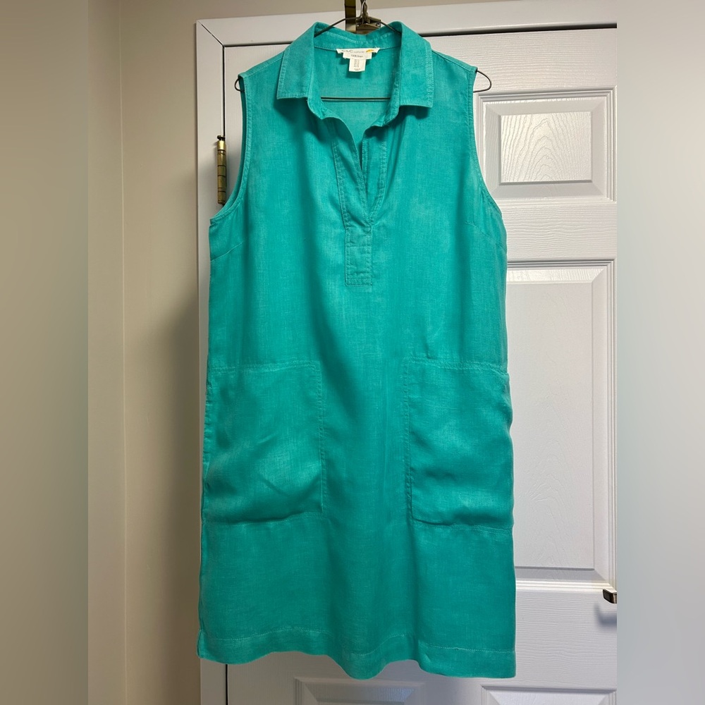 Linen Sleeveless Teal Dress with pockets